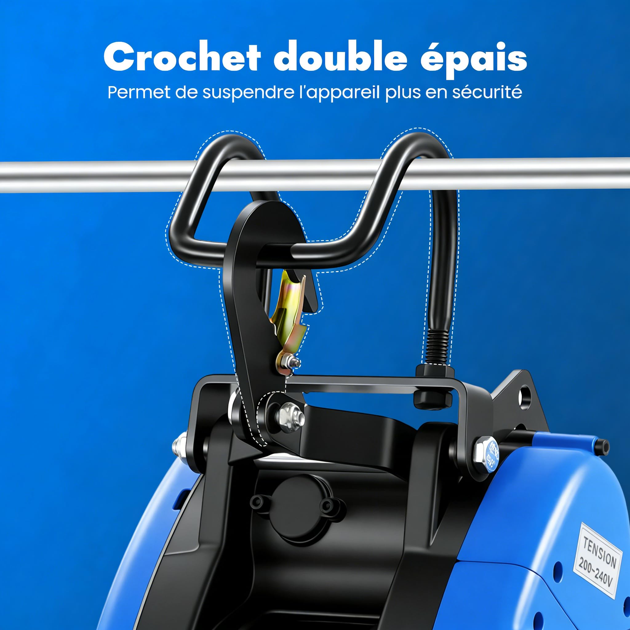 Palan Électrique Mobile Treuil électrique 220V 250kg 19m/min Télécommande sans Fil (100m) avec Pile Poignée de commande à câble 1500W 29m- hauteur de levage 30m-câble métallique limiteur