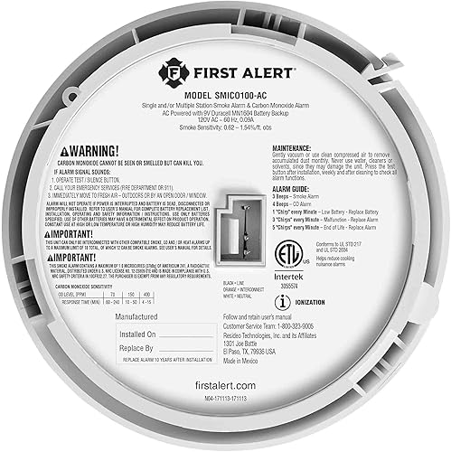 Miniatura 4 de First Alert SMICO100-AC Interconnect Hardwire - Alarma combinada de humo y monóxido de carbono con batería de respaldo, paquete de 1