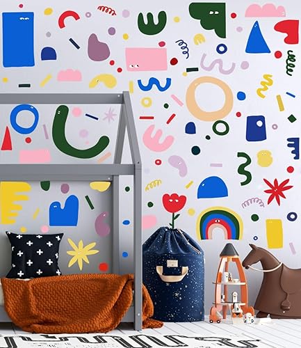 Calcomanía de pared grande con diseño de arcoíris de acuarela (37.4 x 22 pulgadas), calcomanías de vinilo de arcoíris con lunares, mural de pared