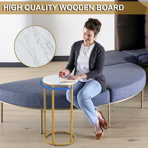 Miniatura 10 de Serteaw Mesa auxiliar en forma de C, mesa auxiliar resistente para sofá, mesita de noche, espacio pequeño, bandeja para TV, soporte para tocadiscos,