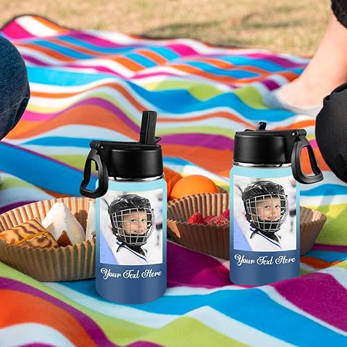 Miniatura 4 de FZYTMY Botellas de agua divertidas personalizadas para niños con tapa de pajilla, 12 onzas, botella de agua deportiva personalizada con nombre de