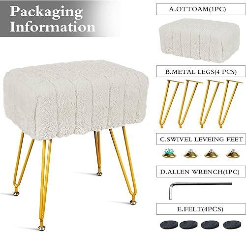 Miniatura 6 de Babion Taburete de tocador cuadrado de visón silla otomana de piel sintética blanca para sala de maquillaje cómoda silla otomana de maquillaje con