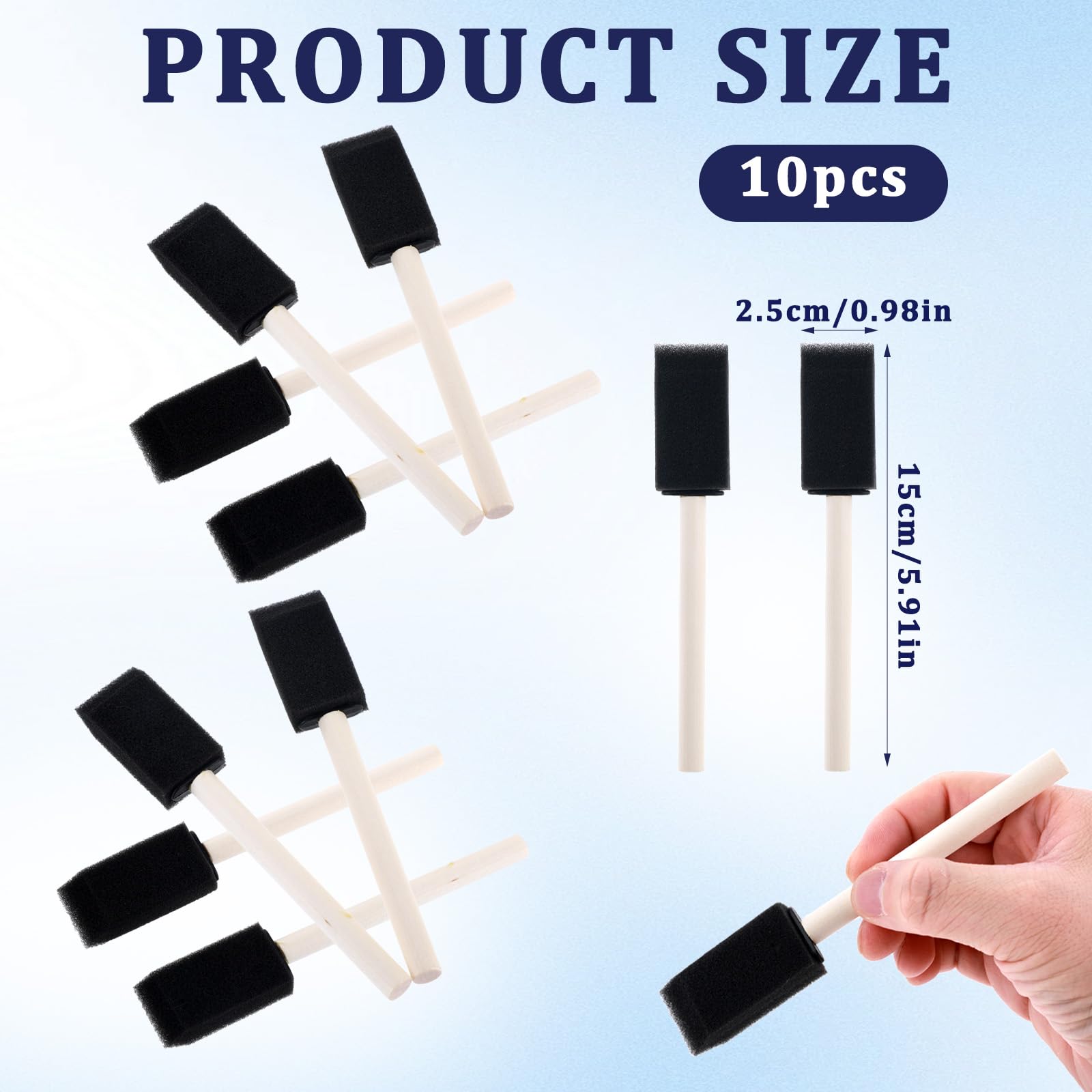 10 Pinceaux En Mousse Pour Peinture - Tailles Variées (2,5 Cm à 10,2 Cm), Pour Arts, Loisirs Créatifs, Bois, Aquarelle - 2