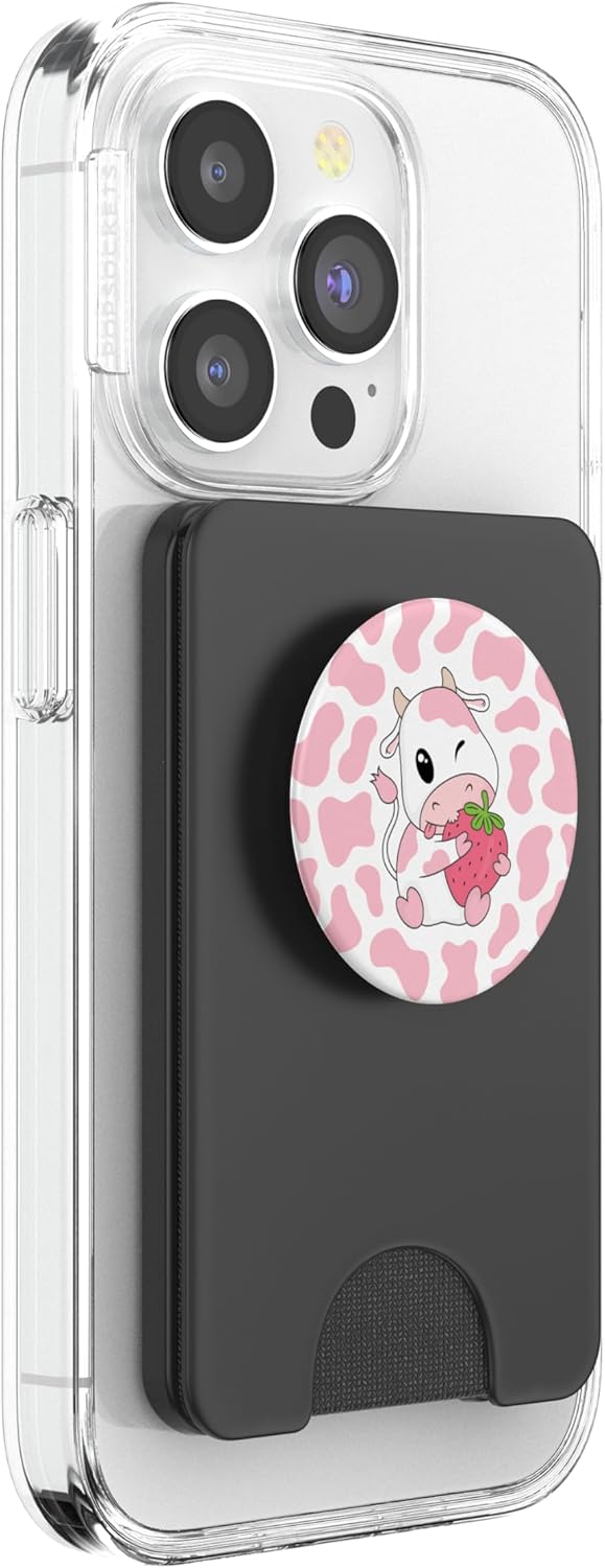 Cute Pink Cow Kawaii Strawberry Women Girls PopSockets PopWallet for MagSafe