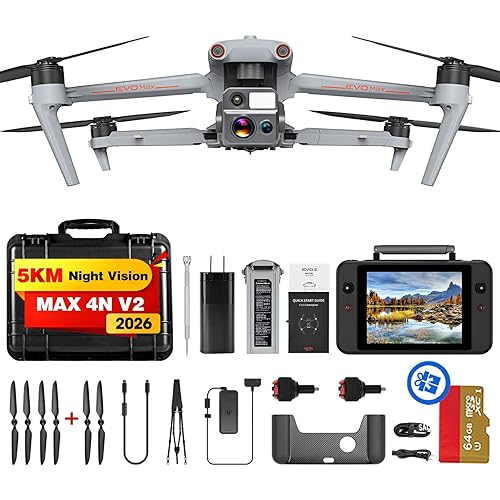 Autel Robotics EVO MAX 4N V2, Starlight Night-Vision/ Wide/ Thermal/ L~aser 4 Cameras in One UAV, Upgrade of MAX 4T V2/ 4N, 5KM Night Vision Observation, A-Mesh 1.0, 720° Obstacle Avoidance, Triple Anti-Jamming, Hot-Swappable, 42 Mins, IP43, Autel SDK