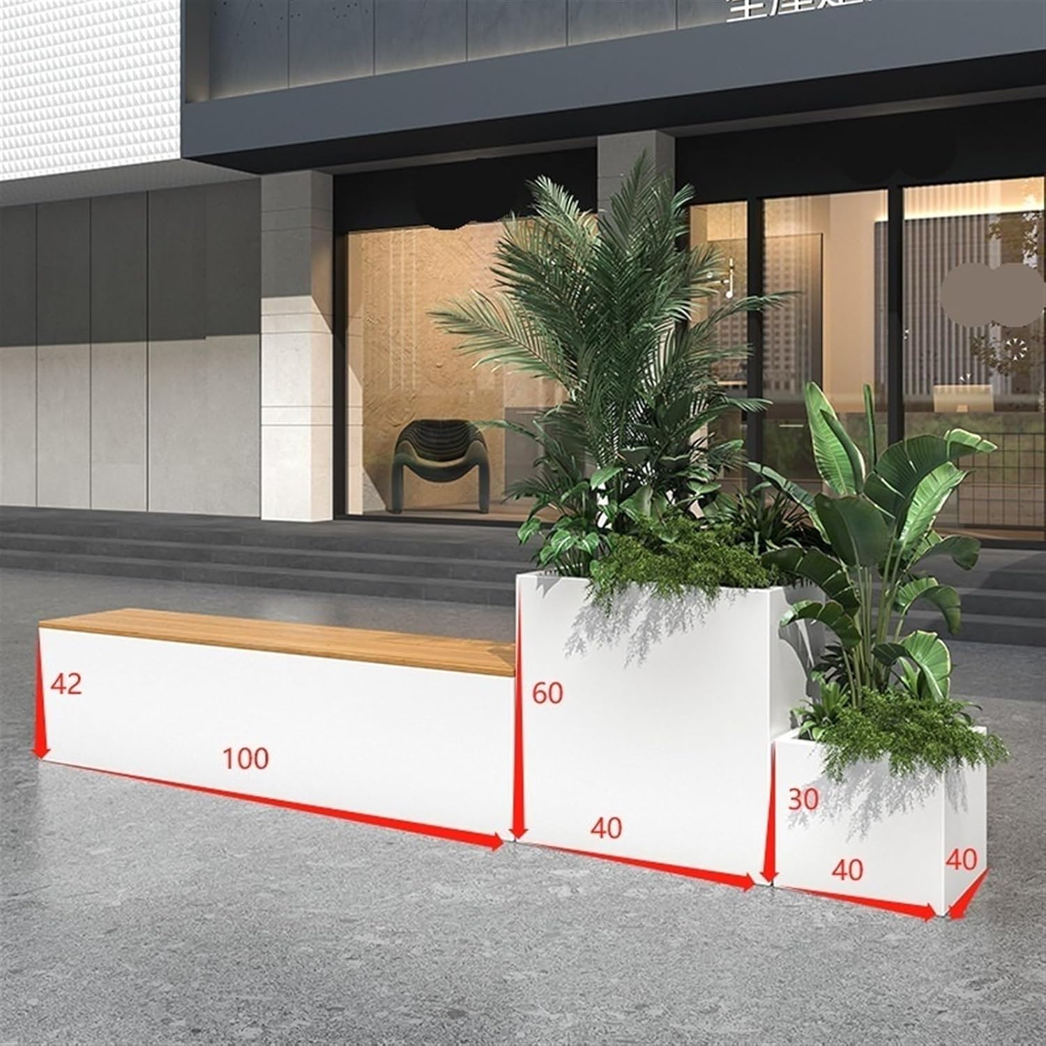 Outdoor Park Planter Bench Backless Patio Bench and Raised Planter Bench Ideal for Outdoors and Indoors, White Stainless Steel Finis Park Flower Box Bench(Small)