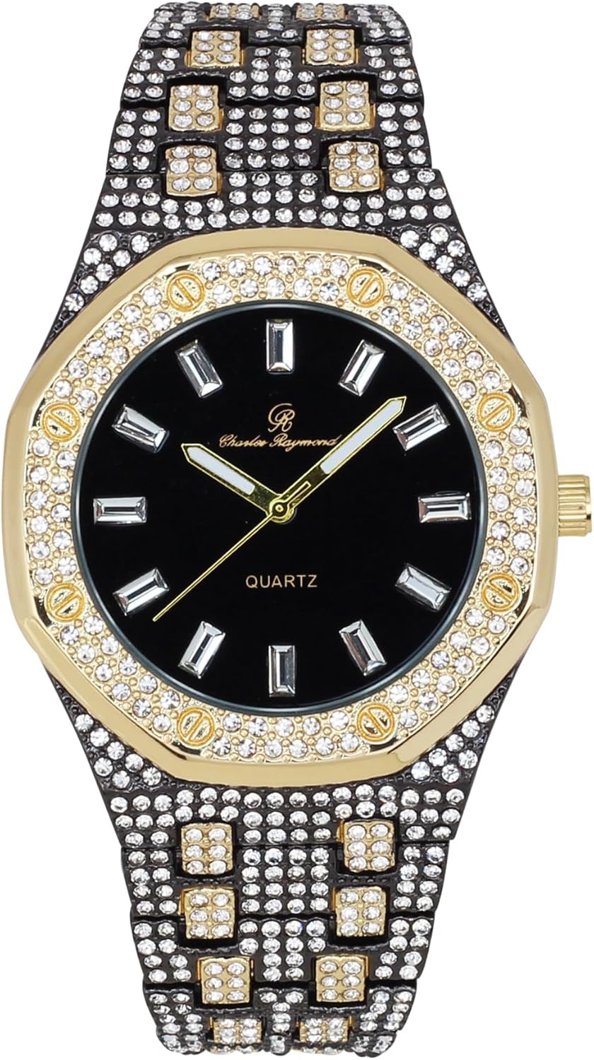 Charles Raymond Bling-ed Out Rapper's Luxury Hip Hop Mens Watch - Stand Out in Your Crew with This Bling Timepiece seen from Miles Away - 10227FAM
