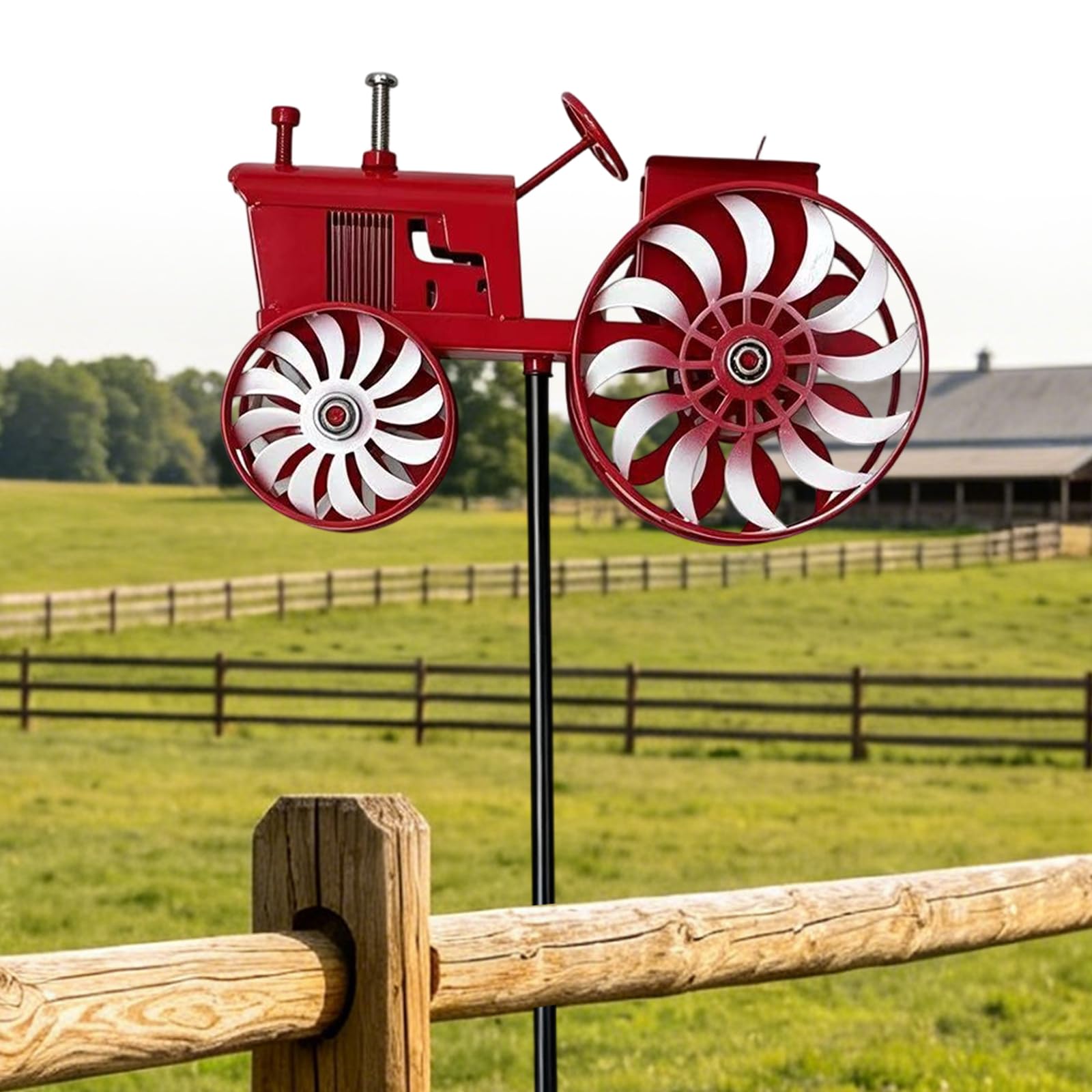 HTU Vintage Tractor Wind Spinner, Tractor Unique Outdoor Sculptures, Noiseless Ground Windmills Sun-resistant Windmill Decorative Stake for Patio Yard Garden for Outdoor-Red A