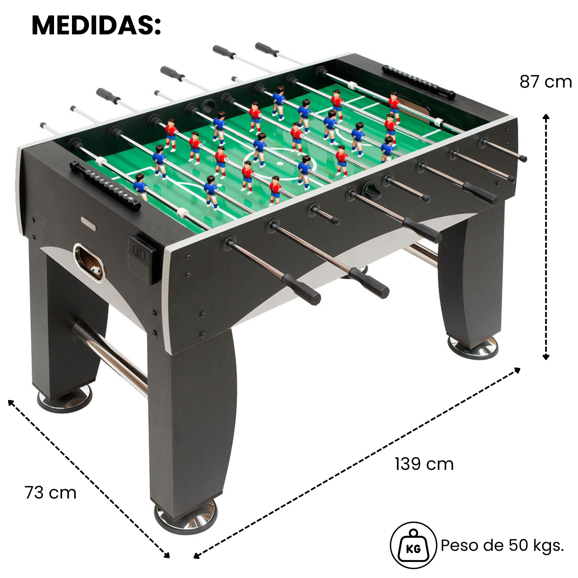 Devessport - Futbolín Silver Semi Profesional con Niveladores y Posavasos | Futbolín con Retorno de Bolas| Modelo de Gran Tamaño para Adultos y Niños