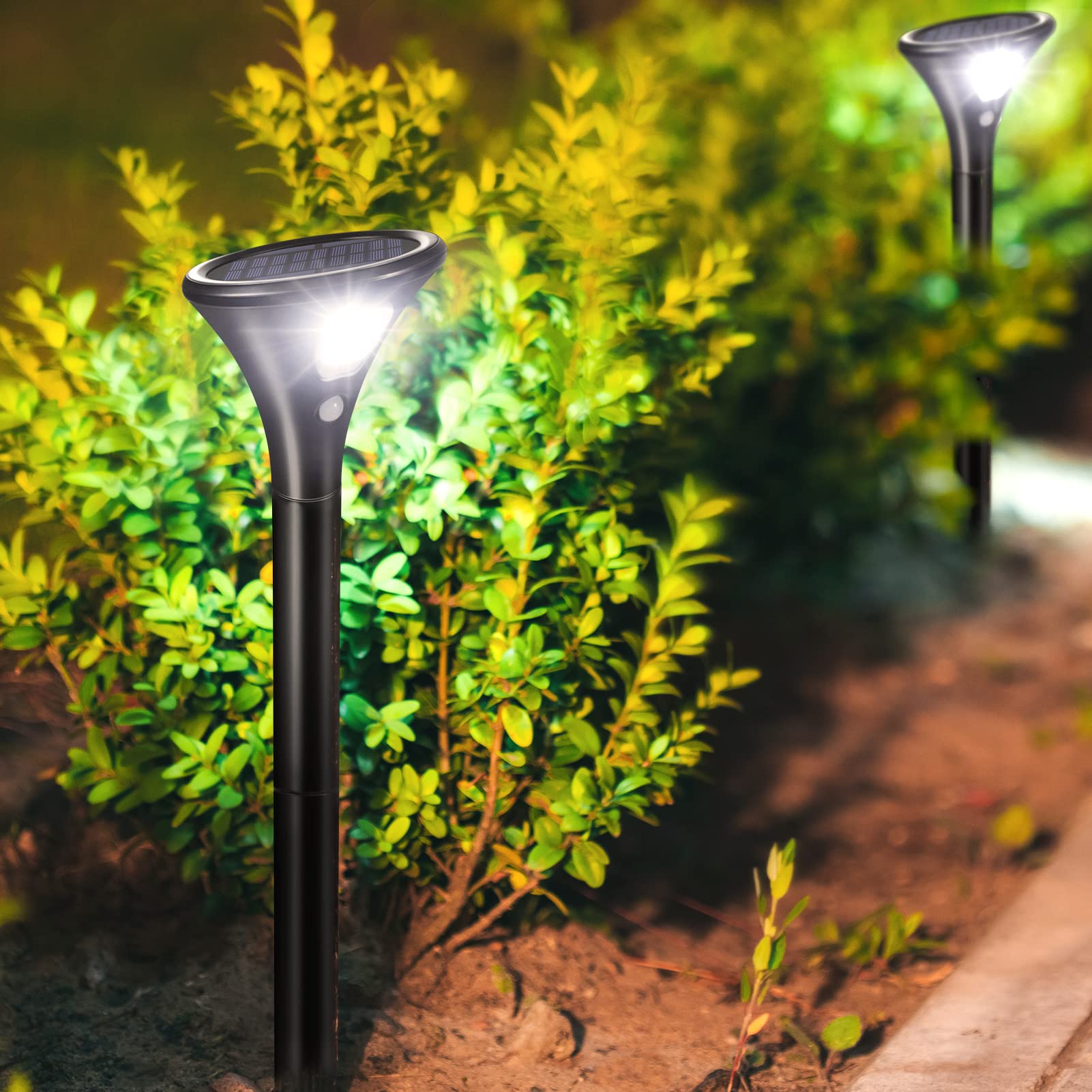 Solar Gartenleuchten mit Bewegungsmelder für Außen – 4er Set, 2 Beleuchtungsmodi, Rasen, Weg & Hof, IP65 wasserdicht, automatische Ein/Aus-Funktion