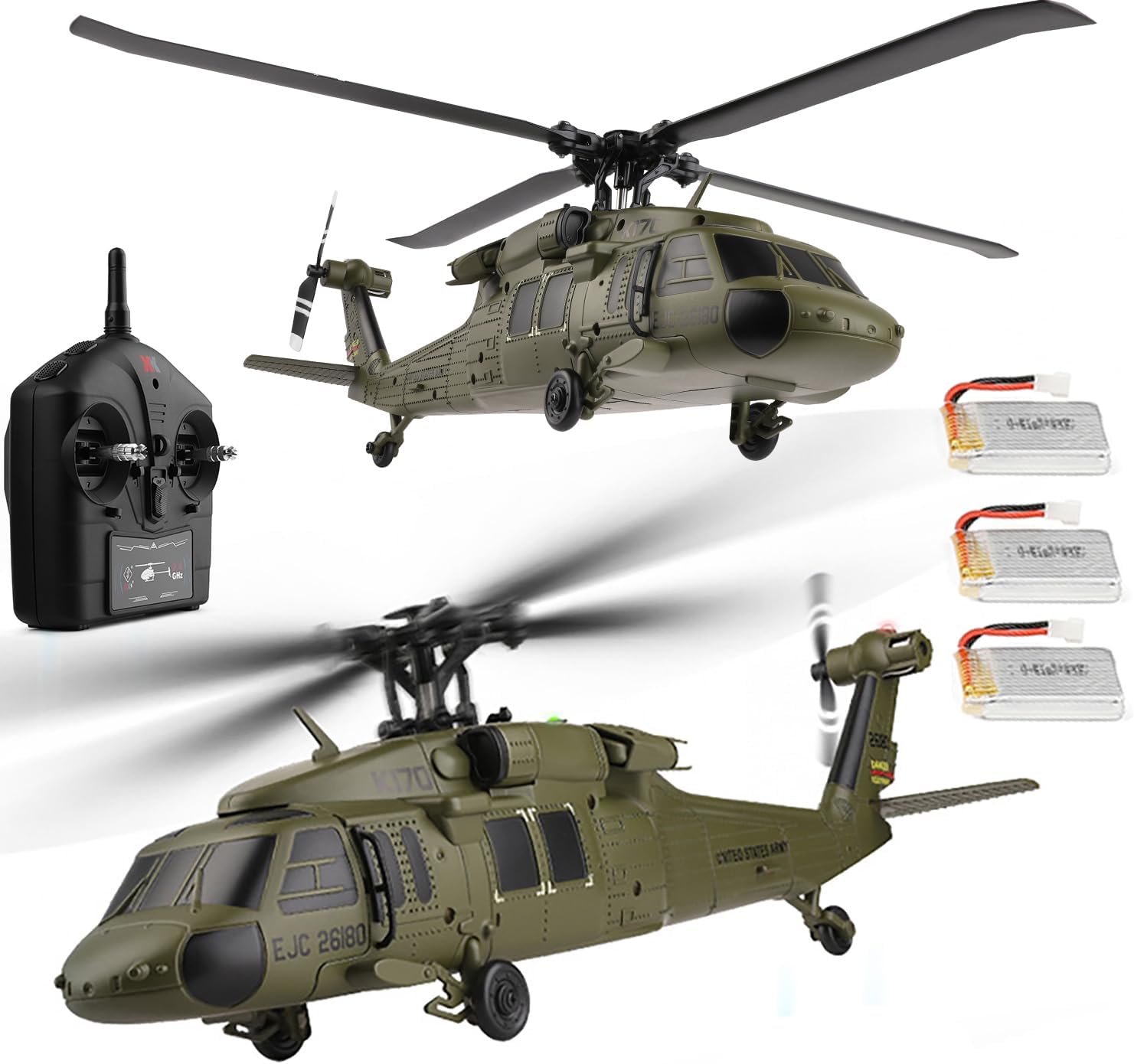 K170 UH60L Remote Controlled Helicopter Aircraft Plane 2.4Ghz 4CH RC Helicopter Heli Aileronless 6-Axis Gyroscope Altitude Hovering 3-Batteries for Adults Beginners