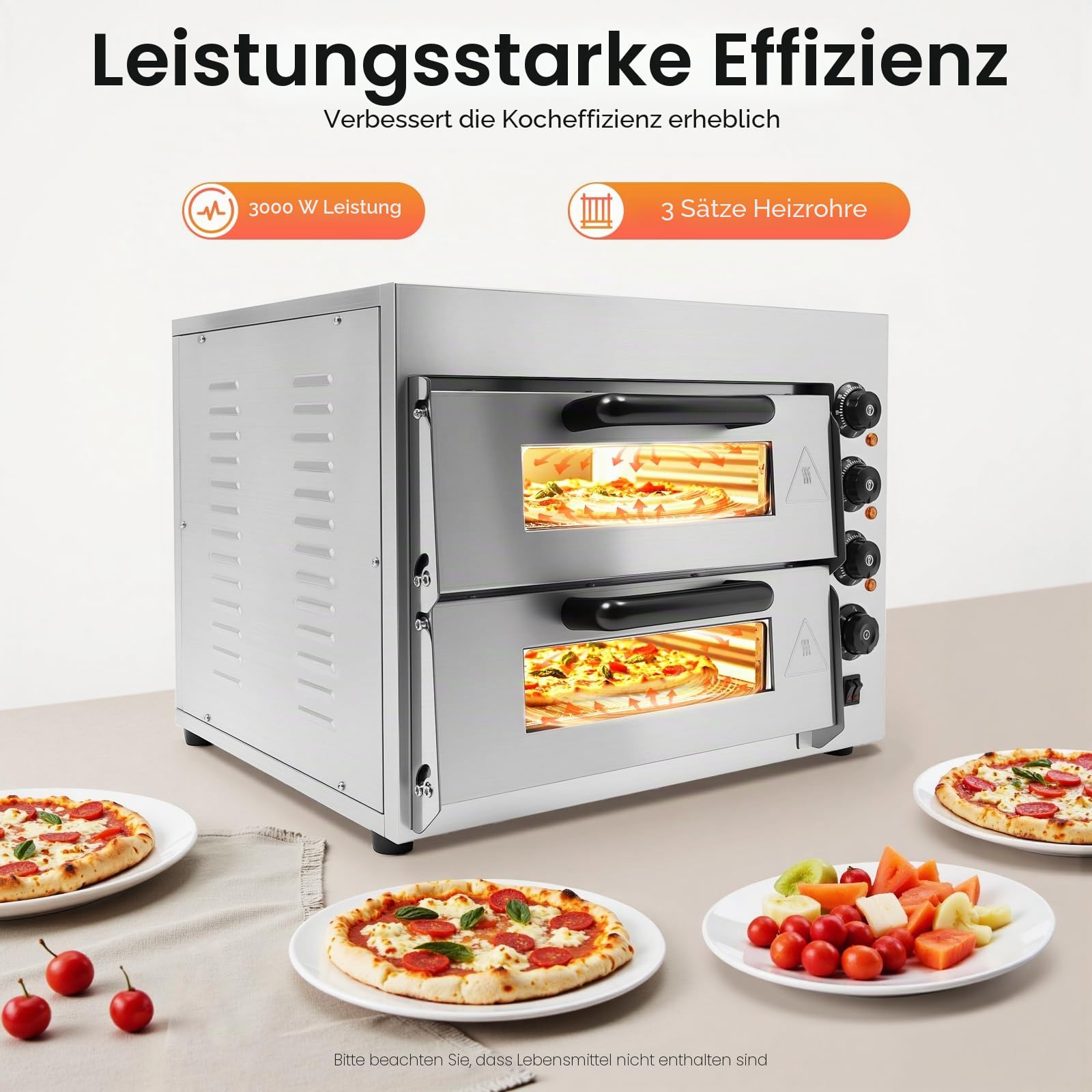 Doppelstock-Pizzaofen 3000W Edelstahl Minibackofen mit 50-350°C Temperaturregelung und 1-60min Timer Edelstahl Backofen für Pizzerien Restaurants Bäckereien Haushalte