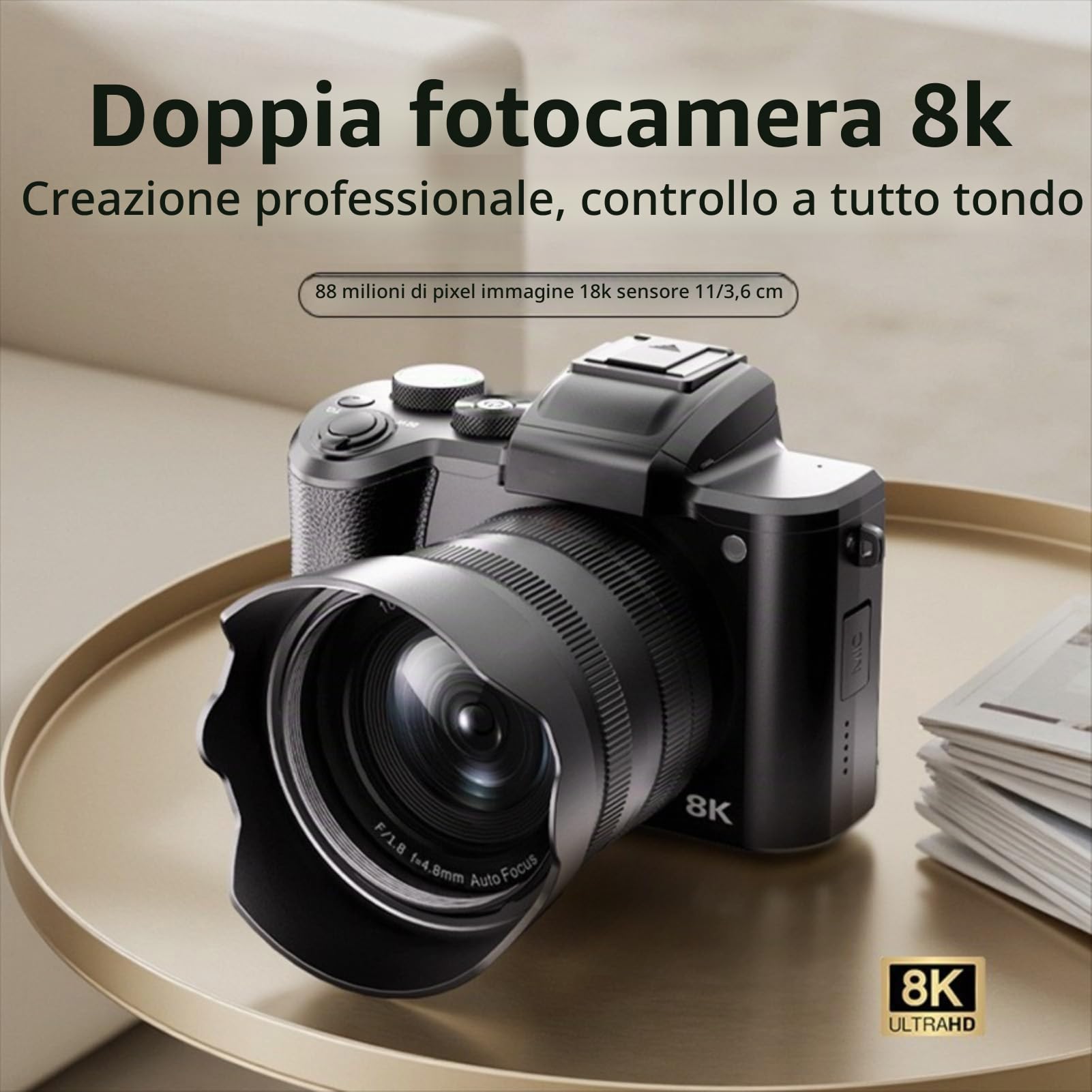 Topiky Fotocamere Digitali 8K per Fotografia, Autofocus 88MP WiFi Professionale Zoom 16X Fotocamera Doppio Obiettivo Webcam Selfie Cam con Paraluce Flash Touchscreen da 3,2 Pollici
