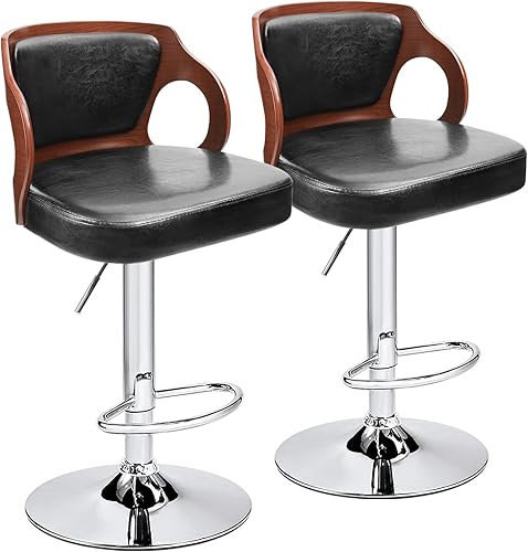 Homall Taburetes de bar de madera curvada de nogal, altura ajustable, taburetes de bar modernos de cuero con respaldo de vinilo, taburetes de bar