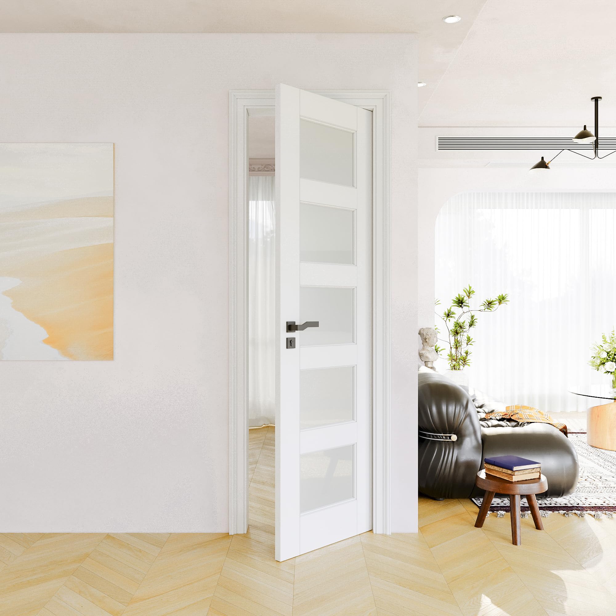 18x80 5-Lite CARB P2 Solid Core Pre-Finished Frosted Glass Door