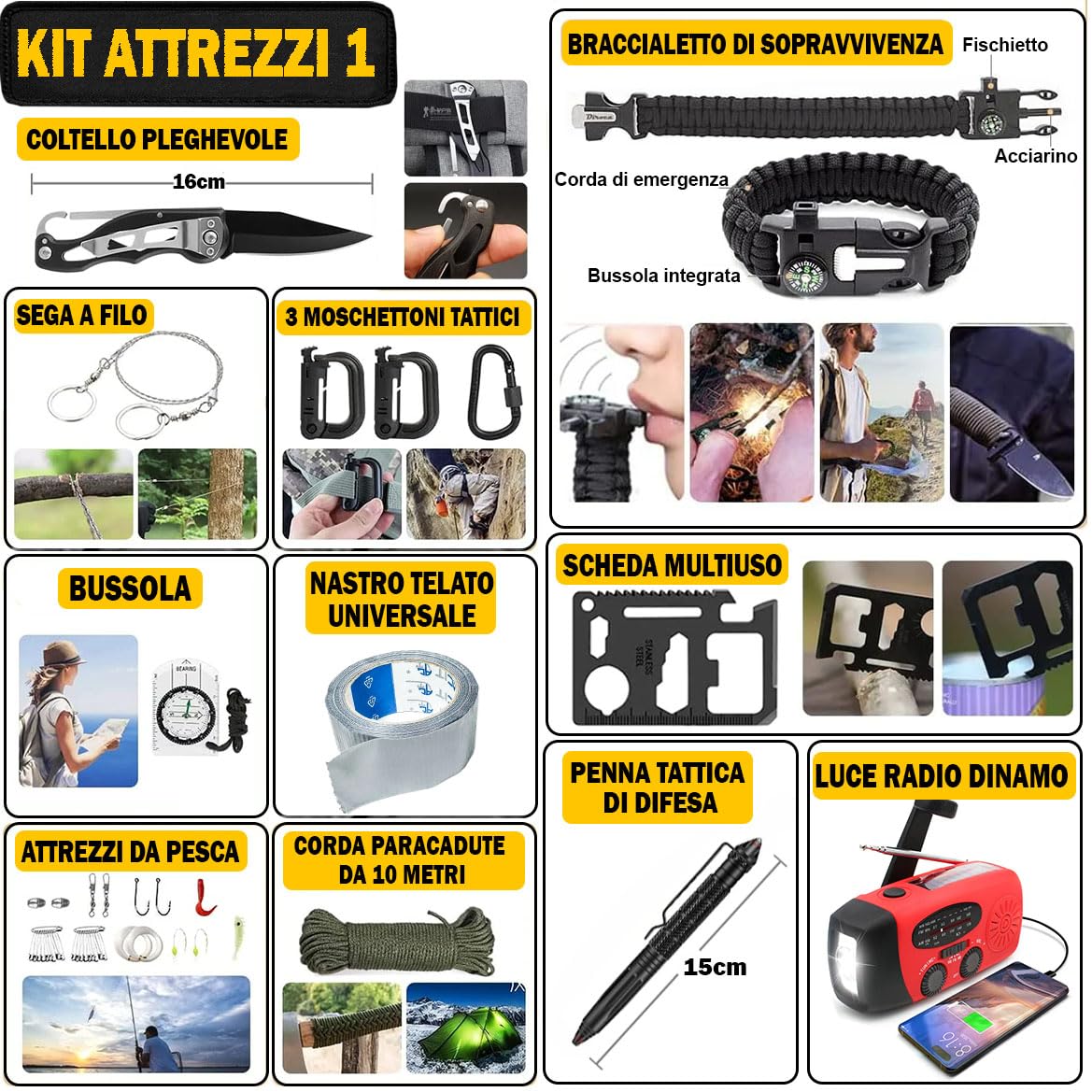 Kit di Sopravvivenza Avanzato - Zaino di Emergenza con Accessori Outdoor (Z2standard)