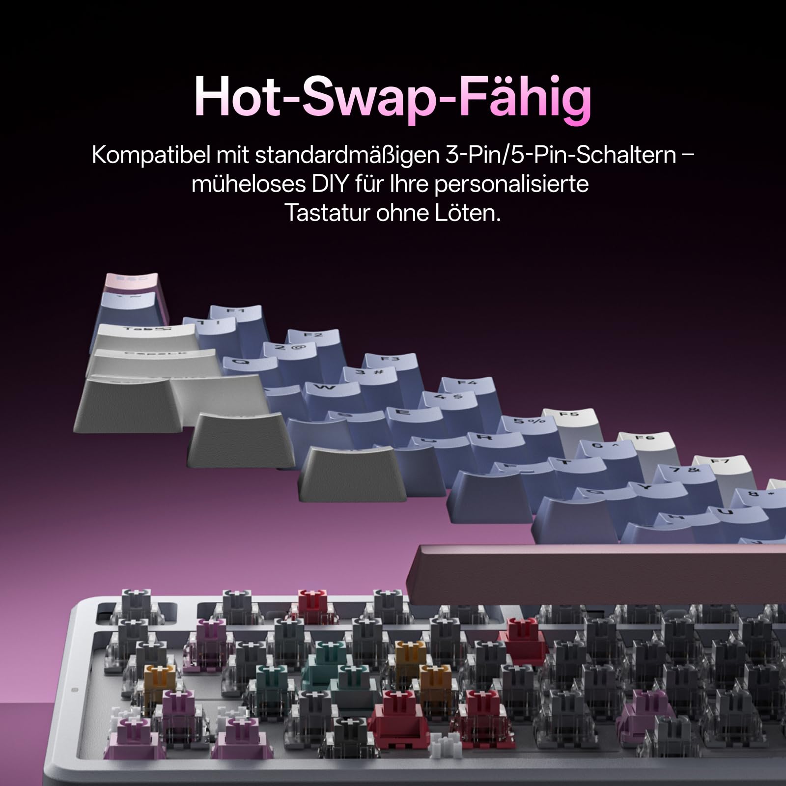Rapoo V700DIY-75 Kabellose Mechanische Gaming Tastatur, BT 5.0/2,4 GHz/Kabel, Hot-Swap-fähige individuelle, Speed-Silver-Linearschalter, 16,8M Per-Key-RGB, Gasket-Mount, Full NKRO Anti-Ghosting - 3