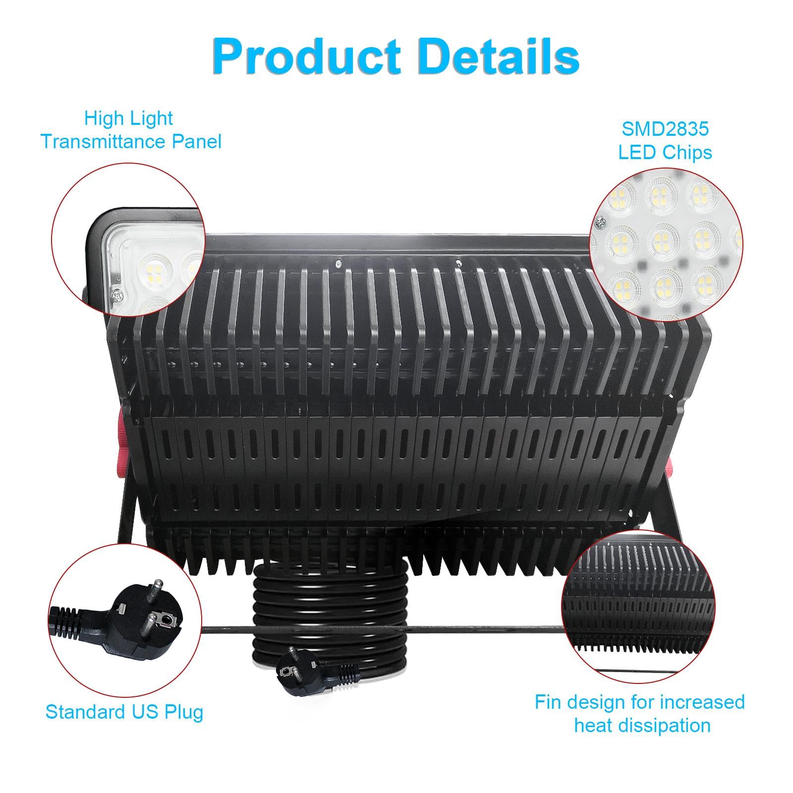 Faretto LED da Esterno 400W, 2 Pezzi Faro LED da Esterno con Spina, Super Luminosa 40000LM 6500K Bianco Freddo Faretti Led Esterno IP66 Impermeabile Faro led per Giardino,Cortile,Garage,Corridoio