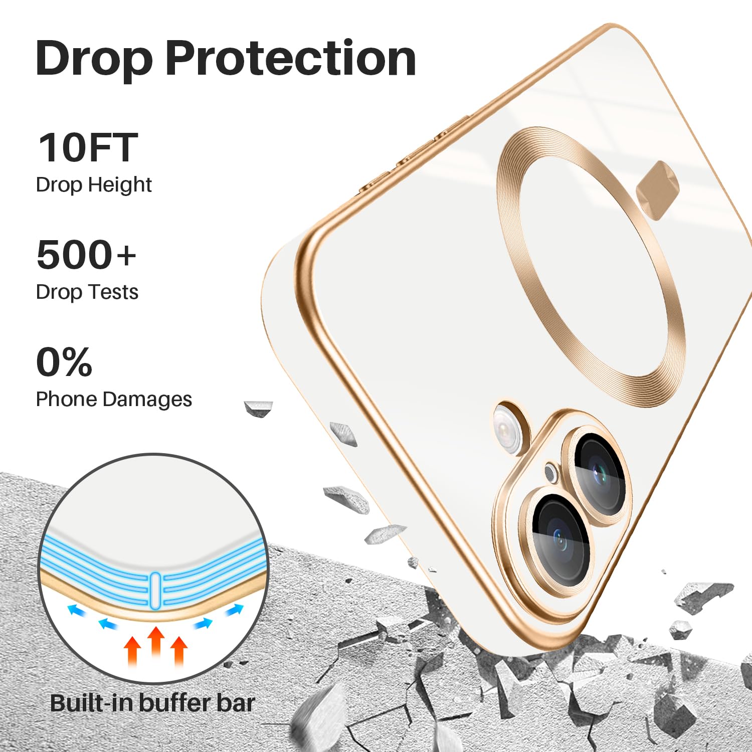 Custodia DINICK Per IPhone 16 Con Protezione Obiettivo Fotocamera - Compatibile MagSafe, TPU Morbido Con Lati Glitter Oro, Antigraffio, Magnetica, Sottile (6,1 Pollici)