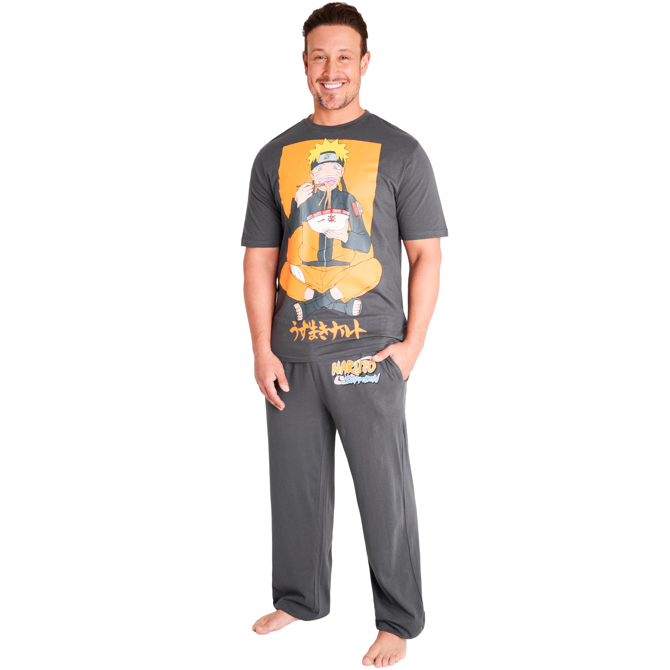 NARUTO Pajama Set for Men Teens, M-3XL, Anime Lounge Set with T Shirt, Pajama Pants, Soft Sleepwear PJs, Gifts for Men
