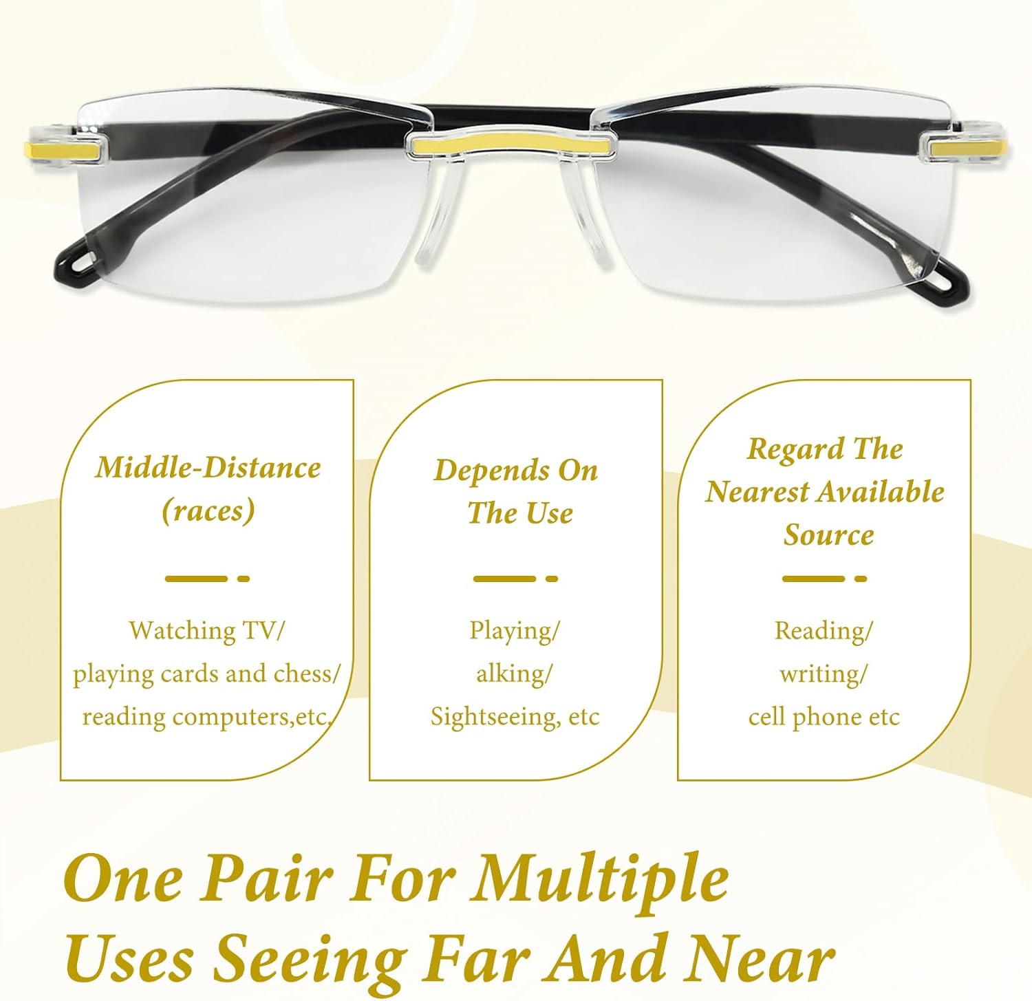 2 Pcs Auto Focus Glasses, Automatic Zoom Reading Intelligent Self Adjusting Presbyopia Anti-Blue Light Glass Adjustable Presbyopic Color-Changing Smart Look Far And Near For Men Women(Gold) - Image 3