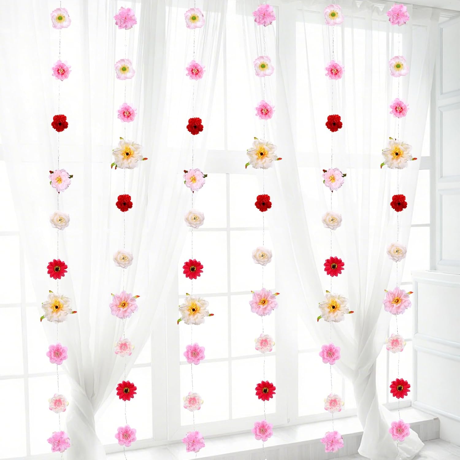 Hanging Flower Garland 6 Pcs Artificial Wildflower Floral Garlands 6ft Fake Vines with Flowers for Backdrop Wall Wedding Decor Birthday Baby Shower Party Spring Summer Decorations (Pink, 6 ft)