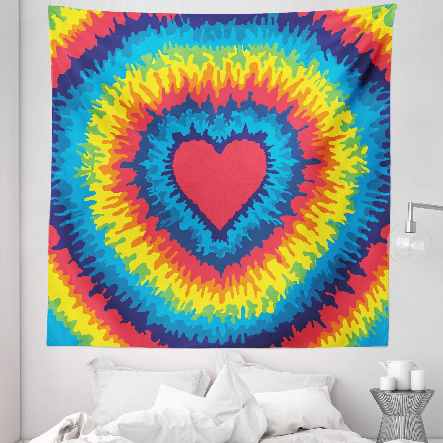 Lunarable Heart Tapestry, Heart Shaped Colored Vibrant Loose Ikat Valentines Love Seventies Folk Love Theme, Fabric Wall Hanging Decor for Bedroom Living Room Dorm, 30" X 45", Multicolor