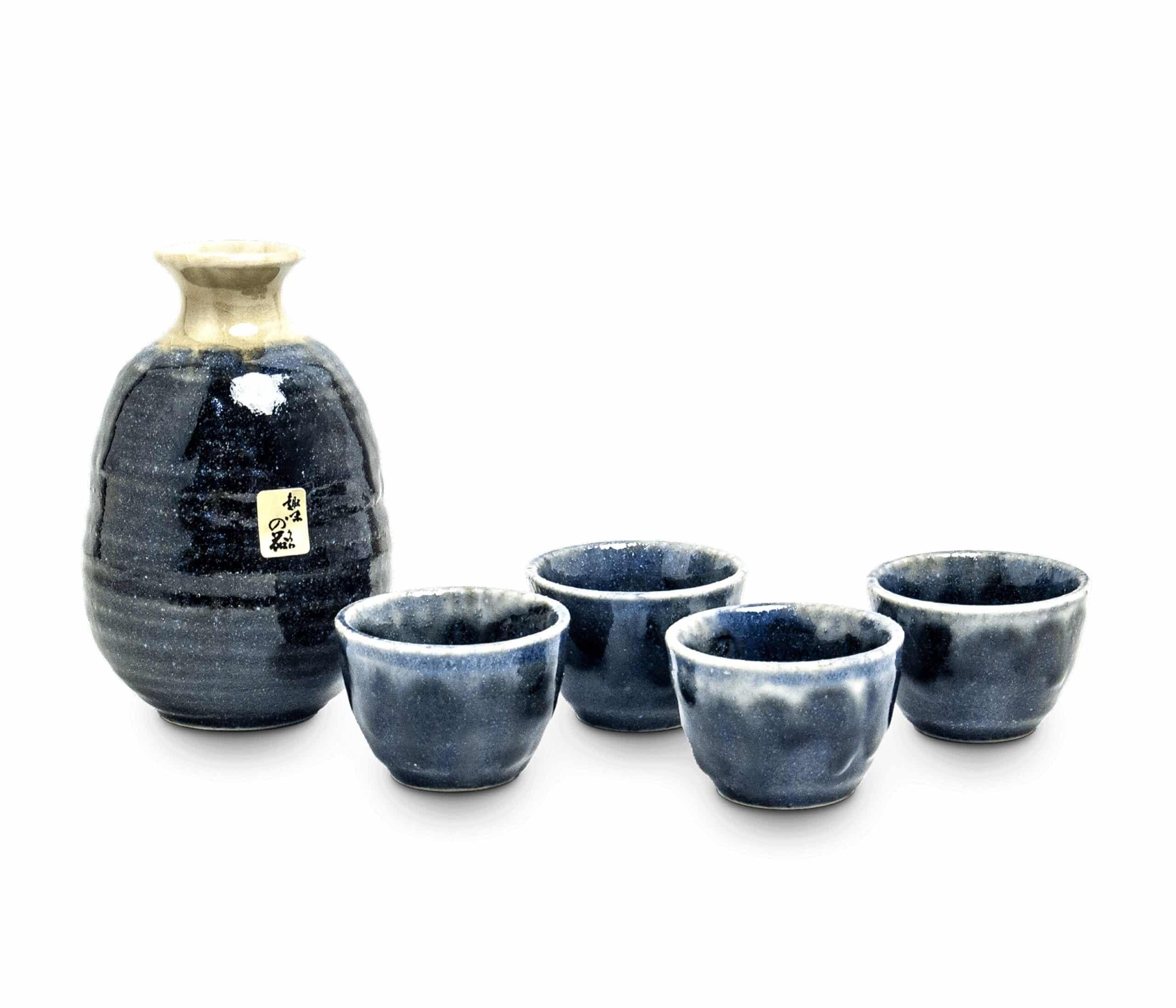 Luxe - Ensemble de saké - Bleu - 5PCS - 300 ml - Ensemble de saké japonais - Set à thé - Service à thé - Verre à saké - Bouteille à saké - Tasses à saké - Vaisselle japonaise - Cadeau de Noël - Paquet
