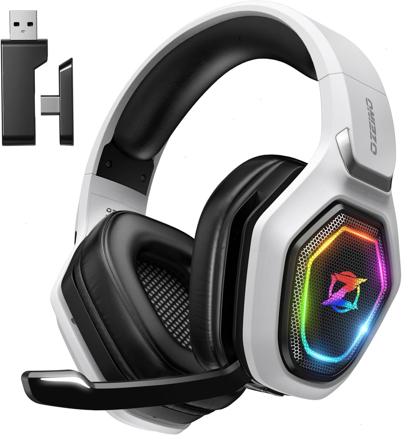 Ozeino Wireless Gaming Headset for PC, Ps5, Ps4-2.4GHz Lossless Audio USB & Type-C Ultra Stable Gaming Headphones with 40Hr Battery Gamer Headset, Flip Microphone for Switch, Laptop, Mobile, Mac