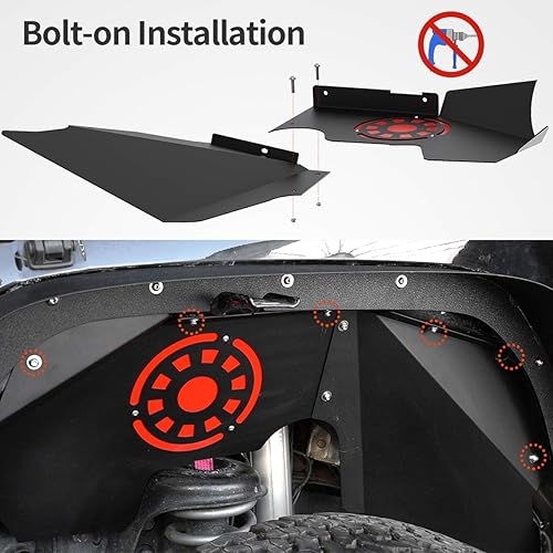 Miniatura 2 de OEDRO Guardabarros compatibles con Jeep Wrangler JK y JKU Unlimited 2007-2018 (24 puertas) con forro interior delantero, juego de revestimiento de