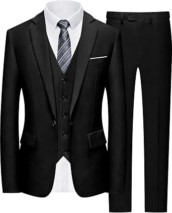 A&J DESIGN Mens One Button 3 Piece Suit Slim Fit Business Tuxedo with Tie