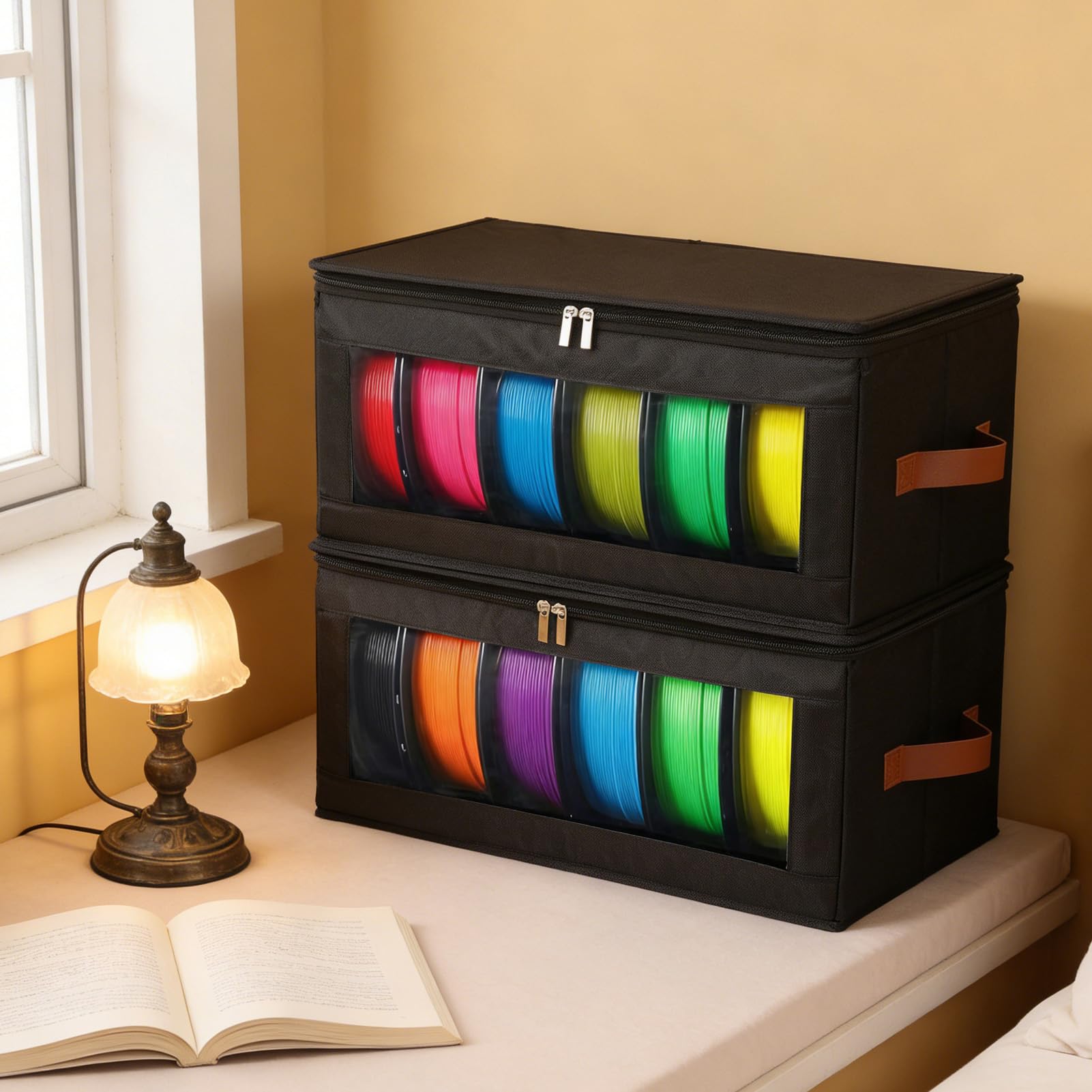 Ejoyous Paquete de 4 Cajas de Almacenamiento de Filamentos de Impresión 3D, Tela Oxford, Plegable, Organizador de Consumibles de Alta Capacidad, con Capacidad para 24 Rollos, para Estudio en Casa,