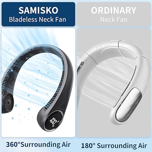 Miniatura 8 de SAMISKO Ventilador de cuello portátil sin aspas con pantalla LED, ventilador personal portátil con batería de 5000 mAh, sin hojas, recargable por