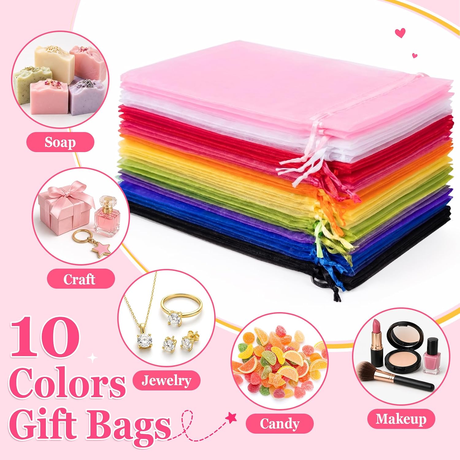 ANZNKU 100PCS Organza Bags 4x6, Small Colorful Mesh Gift Bags Drawstring image 3