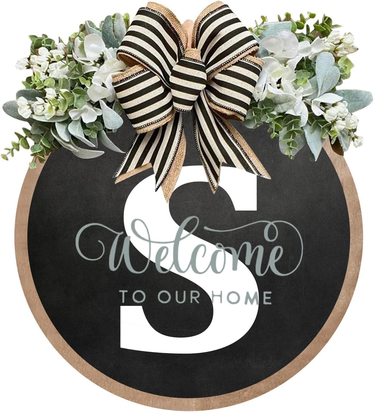 Last Name All Year Round Front Door Garland, Rustic Round Wood Wreaths wall Hanging Outdoor, Farmhouse, Porch, for Spring Summer Fall All Seasons Holiday Halloween Christmas (S)