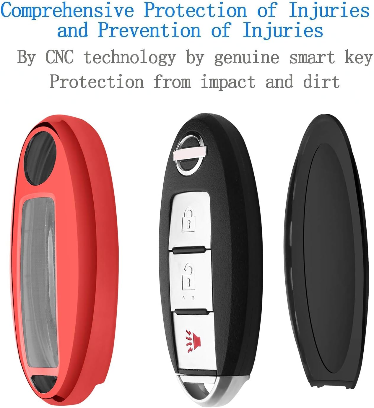 Autophone Compatible with Nissan Key Fob Cover with Leather Keychain Soft TPU 360 Degree Protection Key Case for Altima Maxima Rogue Armada Pathfinder Smart Key 3 4 5-Button-Red - Image 4