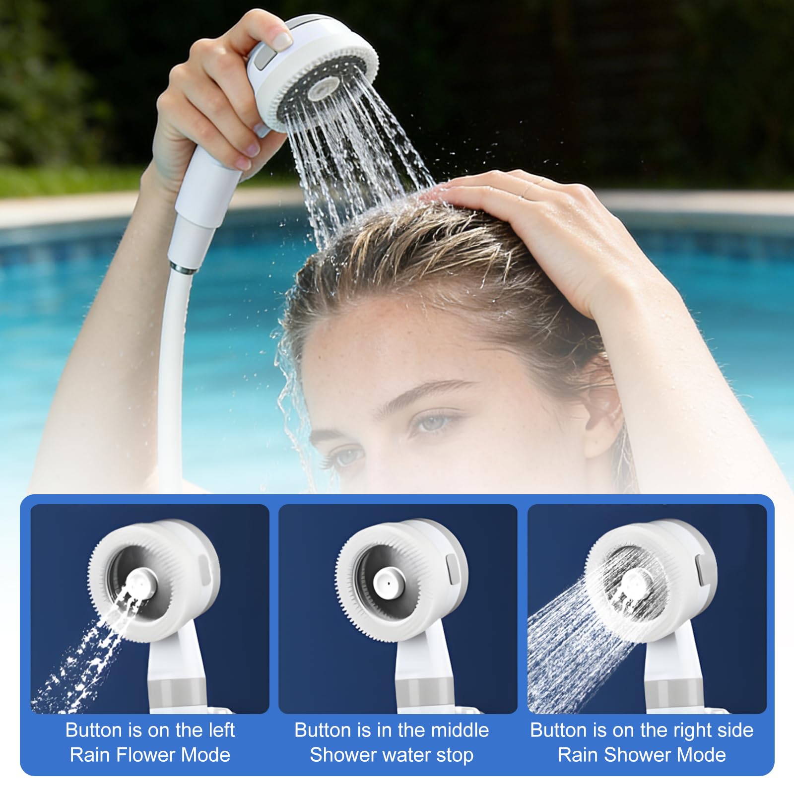 Douche de camping portable avec pompe rechargeable, douche de camping avec pompe, pommeau et tuyau de 2 m, jet haute pression, douches mobiles de plein air, douches extérieures pour lavage de voiture