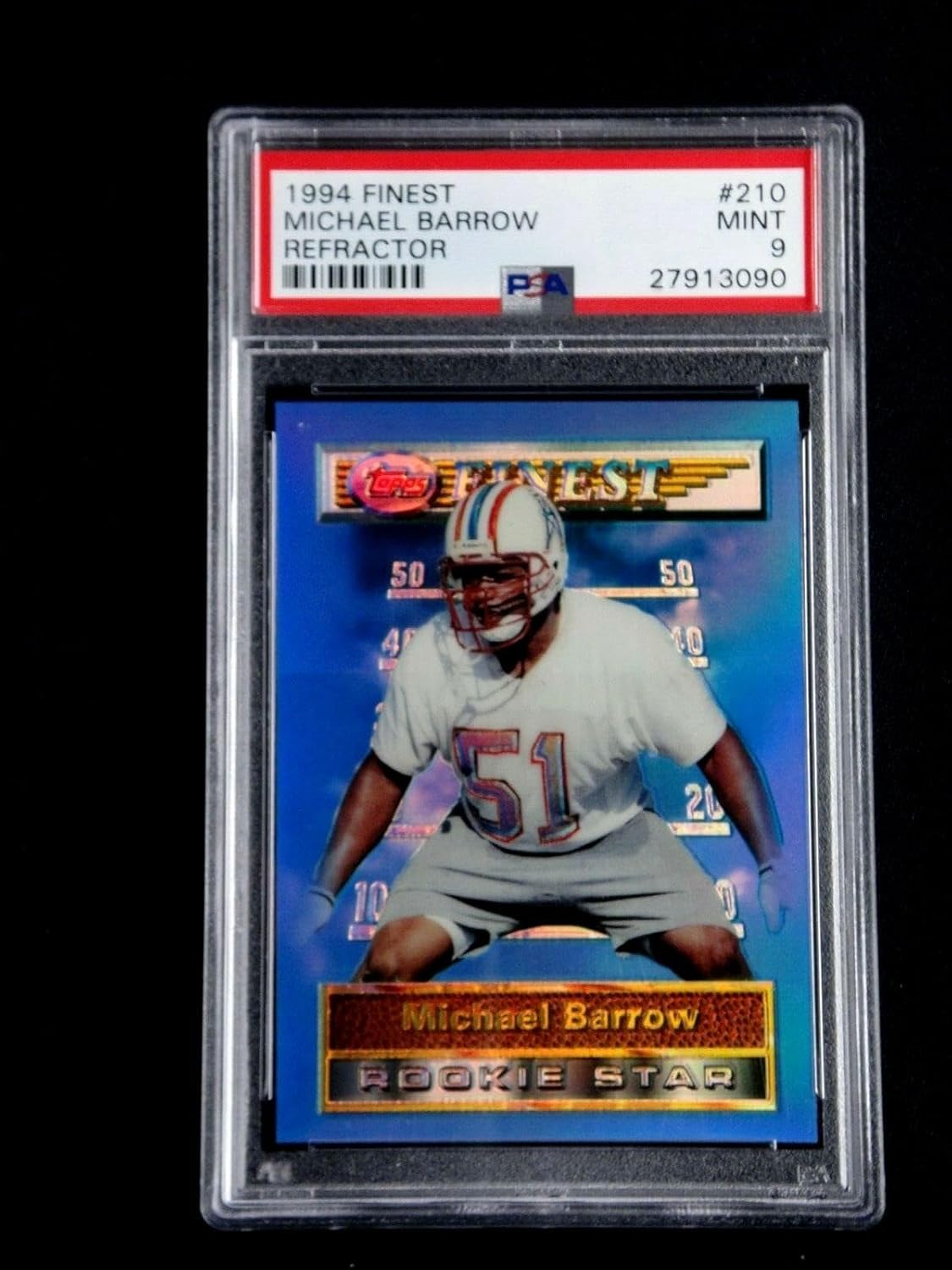 Michael Barrow 1994 Topps Finest Refractor Card #210 Psa 9 Mint With No Higher - Unsigned Football Cards