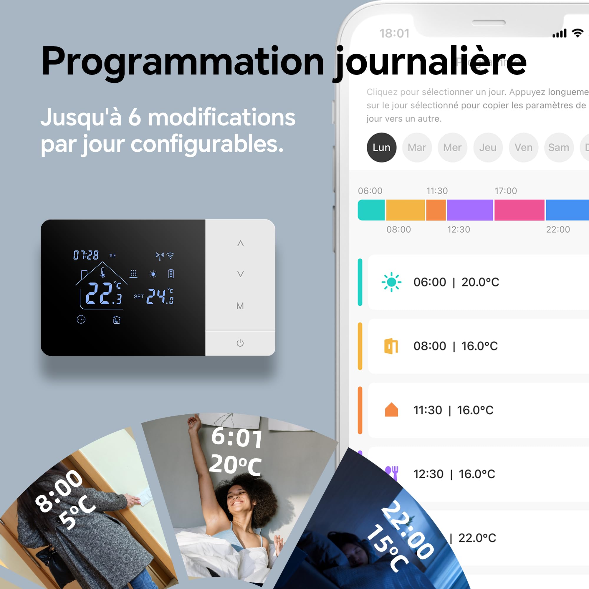Thermostat WiFi pour Chaudière gaz 3A,Beok Thermostat Mural 2 Fils à Piles,Alimentation par Batterie ou USB,Programmable Compatible avec Alexa et Google Home, Commande Vocale et Contrôle à Distance