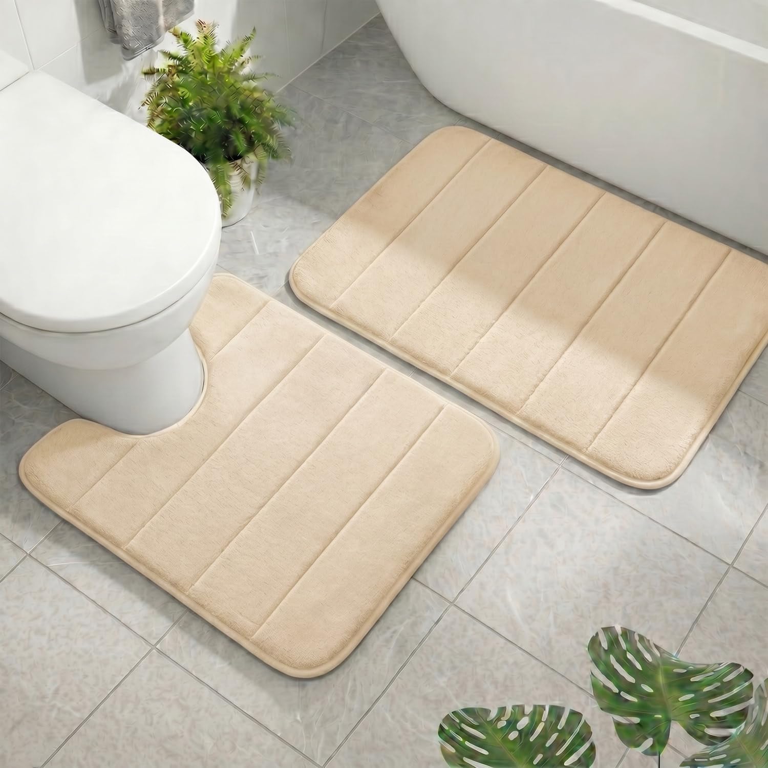 Memory Foam Bathroom Rugs Sets 2 Piece, Extra Soft Absorbent Quick Dry Bath Mat Set, with U-Shaped Toilet Rug, Machine Washable Non Slip Bath Rugs for Bathroom, Shower and Tub, Black