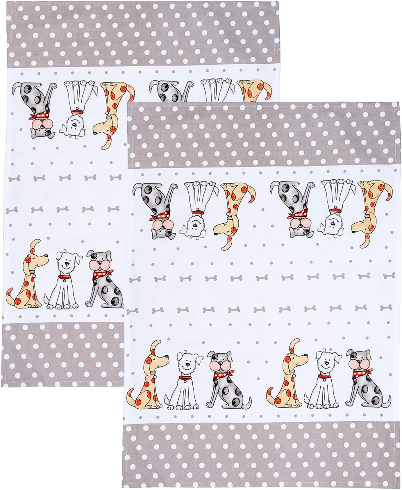 SPOTTED DOG GIFT COMPANY Tea Towels for Kitchen, Pack 2 pcs Dish Towels 100% Cotton Absorbent, 70 x 50cm, Cute Dog Themed Kitchen Accessories & Gifts for Dog Lovers