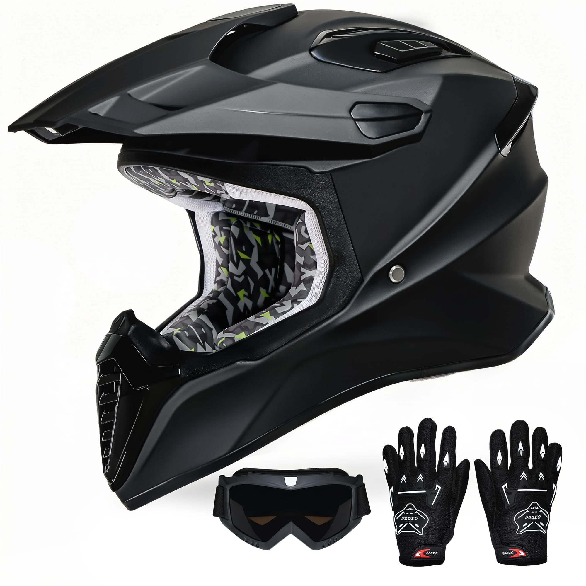DOT Approved Youth Dirt Bike Helmet Kids Full Face Motocross Helmets Set | Riding Gear Set with Goggles, Gloves & Removable Padding for Teens, Fits Dirt Bike, ATV, Off Road, UTV, Motorcycle, Go Kart
