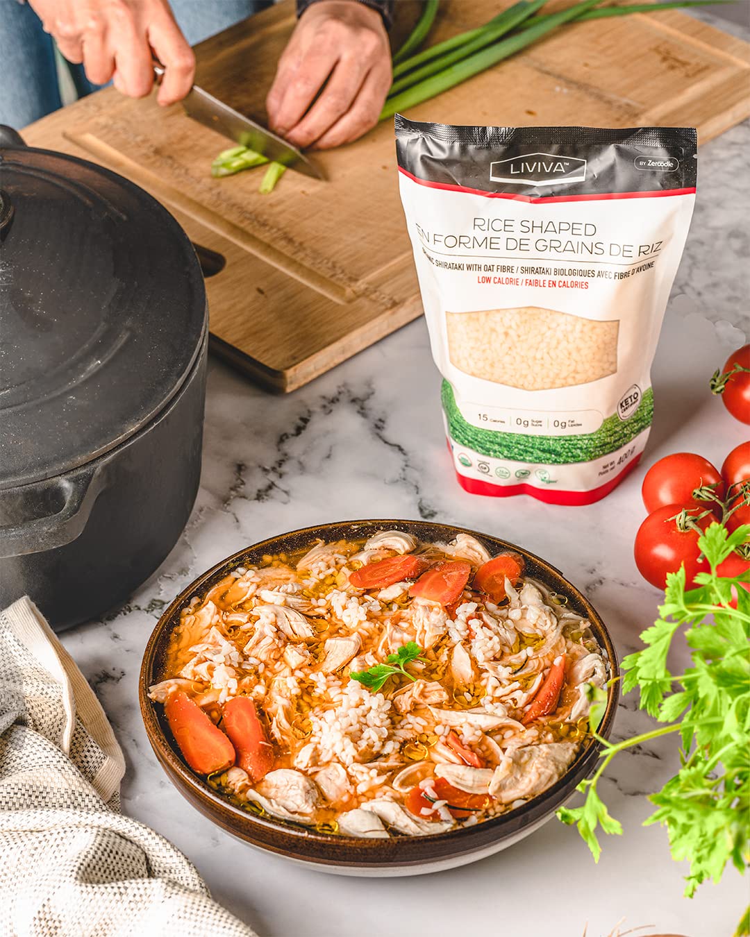 LIVIVA Shirataki Konjac Rice Shaped Noodle 4 Pk (73.33 oz) – Diabetic-Friendly Low Carb, Low Calorie Pasta Noodles Ready to Serve – No Odor, Certified Non-GMO, Gluten Free, Vegan, Plant-Based, Keto, Kosher, Halal