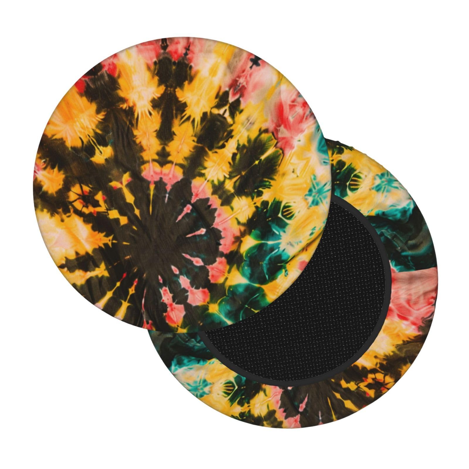 Ouqiuwa Rainbow Tie Dye Vintage Bar Stool Covers Round, Washable Chair Seat Slipcover 13 Inch