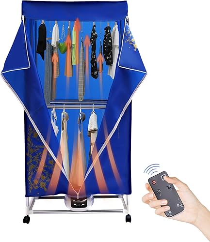 Secadora de ropa portátil, secadora eléctrica de 1200-1500 W con control remoto y bañera de acero inoxidable de 2 capas, secado rápido para