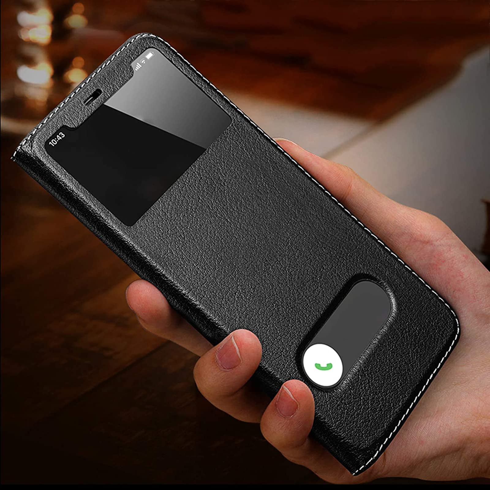 Hülle Kompatibel mit iPhone 13 Mini/13/13 Pro/13 Pro Max, Echt Lederhülle Schutzhülle mit Sichtfenster Magnet Verschluss Klapphülle Handyhülle,Blau,13 Pro Max 6.7"