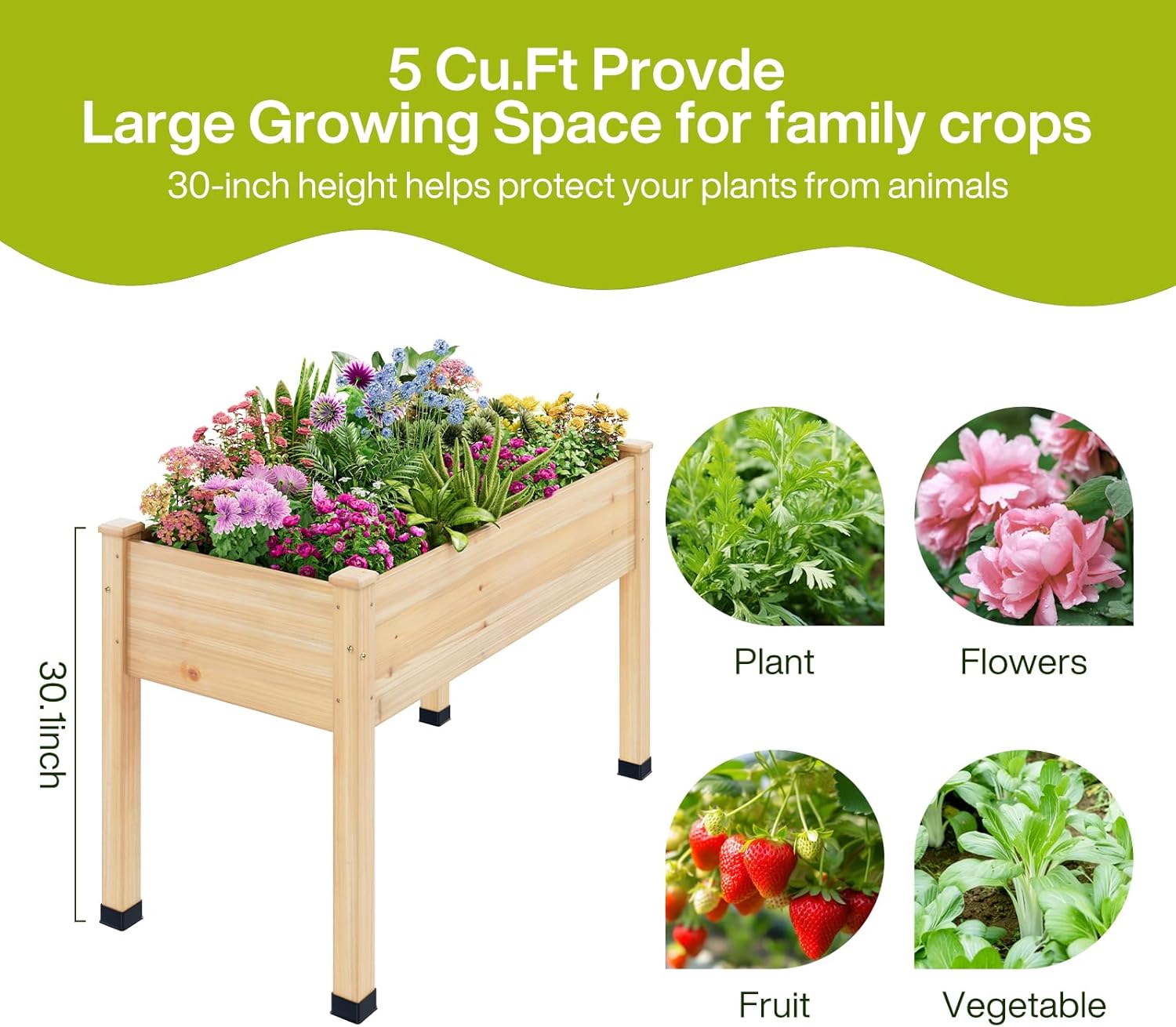 Wood Raised Garden Bed, 48x24x30in Elevated Wooden Planter Box with Legs Standing Growing Bed for Backyard, Patio, Balcony with Bed Liner, 200 Pound Capacity