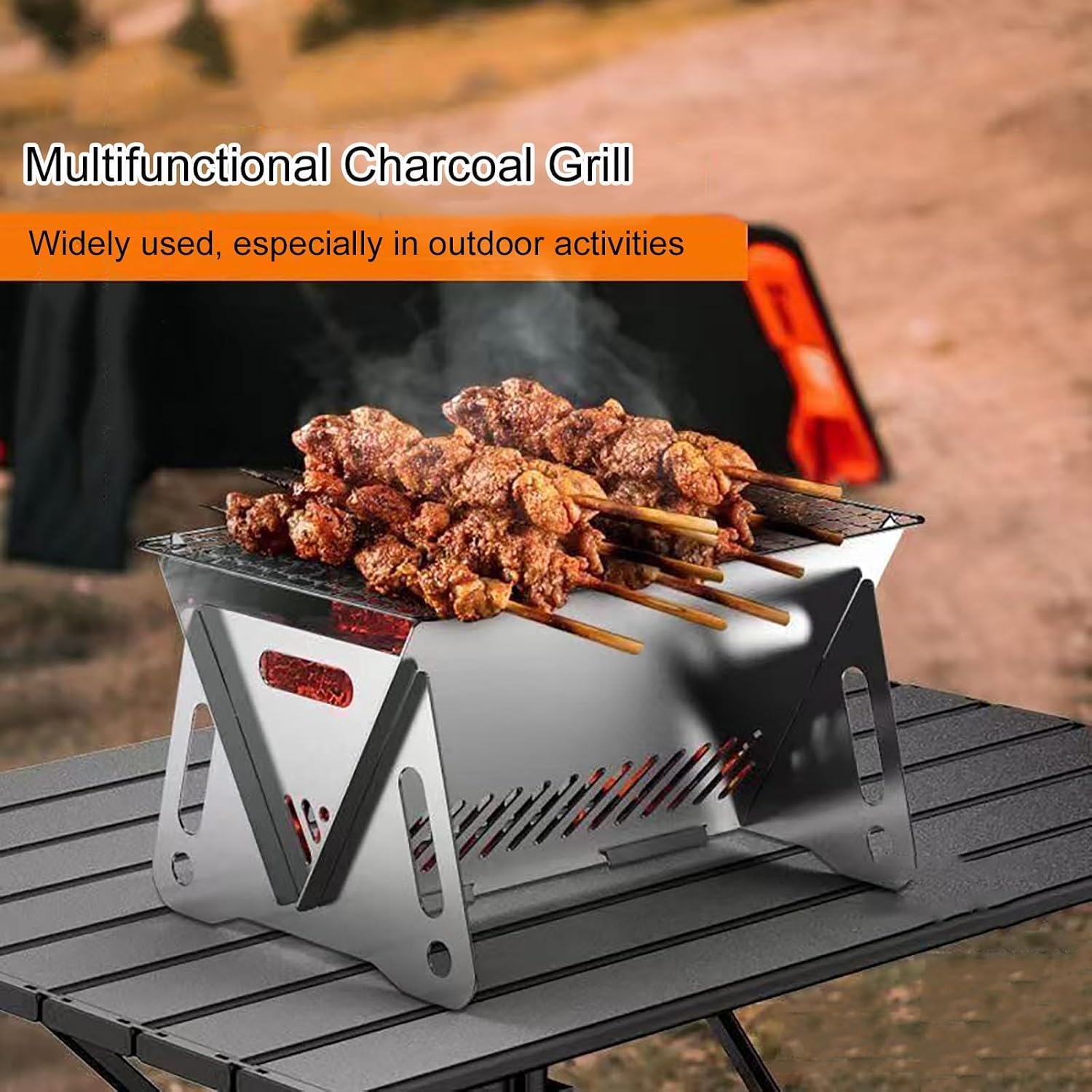 Barbecue A Carbone Pieghevole Portatile, Piccolo Barbecue in Acciaio Inossidabile per Campeggio, Picnic E Giardino Allaperto, Ideale per 2-3 Persone, Design Compatto E Leggero da Small