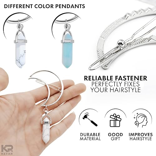 Miniatura 3 de 2 pinzas de metal para el cabello de media luna plateadas, pasadores de pelo con diamantes de imitación azules y blancos, horquillas decorativas