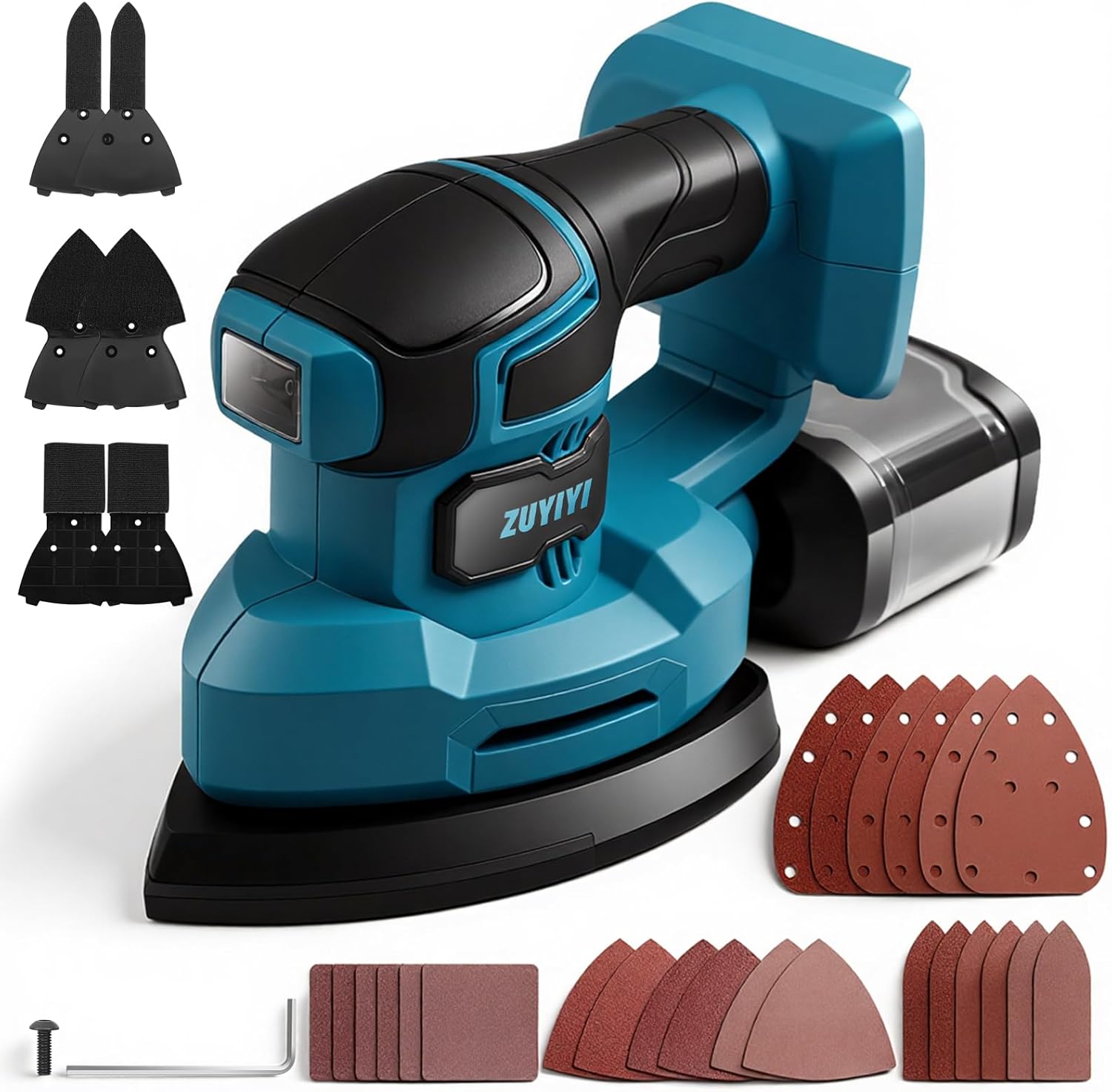 Cordless Detail Sander for Makita 18V Battery(No Battery), 13000 OPM Electric Mouse Sander, Palm Sanders w/Dust Collector, 6 Attachments, 24Pcs Sandpapers for Tight Spaces Sanding, Woodworking